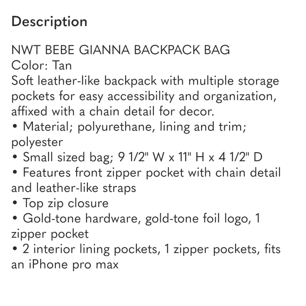 Bebe Tan Backpack with Gold Accents